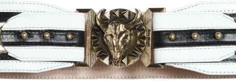 Balmain Bull Head Emblem Leather Waist Belt in White (black) - Lyst