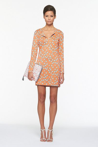 Diane Von Furstenberg Reina Long Sleeve Dress in Orange (gingko small nude) - Lyst