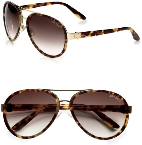 Jimmy Choo Plastic Accented Metal Aviator Sunglasses in Black - Lyst