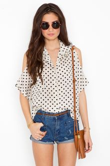 Nasty Gal Spotted Shoulder Blouse - Lyst