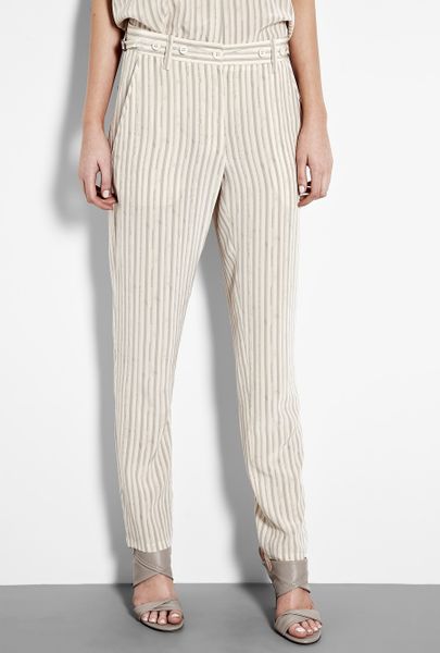 Vanessa Bruno Silk Stripe Trousers in Beige - Lyst