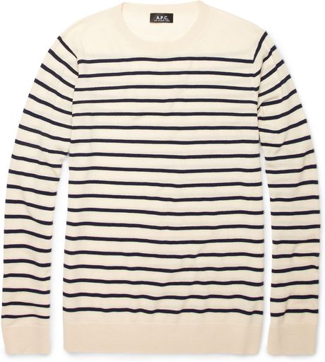 A.p.c. Breton Stripe Wool Sweater in White for Men - Lyst