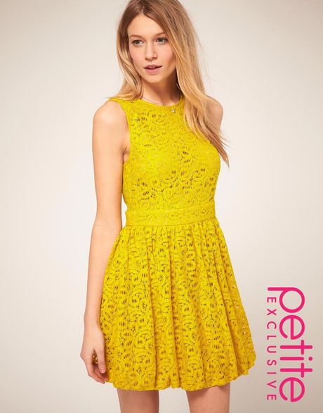 Asos Collection Asos Petite Exclusive Lace Puffball Dress in Yellow ...