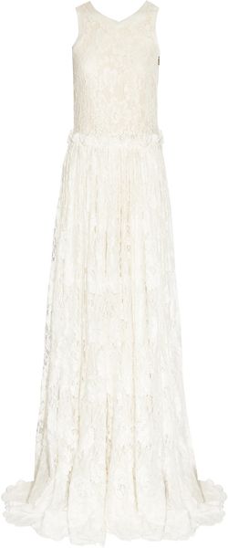 Lanvin Tulle-trimmed Lace Gown - Lyst