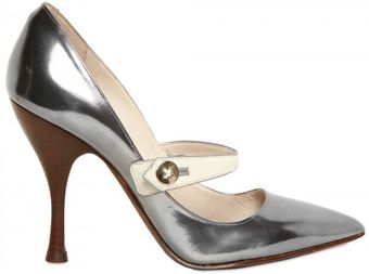  100mm Laminated Leather Mary Jane Pumps 