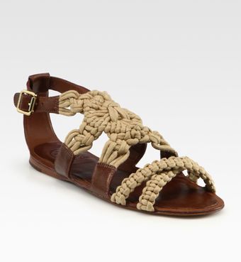 Tory Burch Fleur Leather Macramé Sandals - Lyst