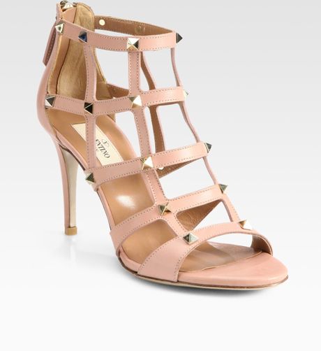 Valentino Studded Leather Cage Sandals in Pink (rose) - Lyst