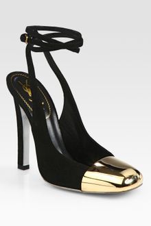 Yves Saint Laurent Tie-up Suede and Metal-plate Pumps - Lyst