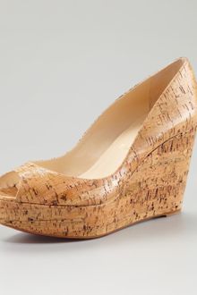 Christian Louboutin Une Plume Coated Cork Platform Wedge - Lyst