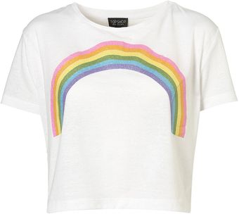 Topshop Rainbow Glitter Crop Tee - Lyst