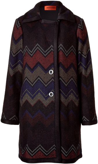Missoni Black Multi Color Zig Zag Shawl Coat - Lyst