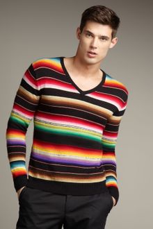 Ralph Lauren Black Label Striped V-neck Sweater - Lyst