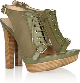 Emilio Pucci Leather and Canvas Laceup Sandals - Lyst