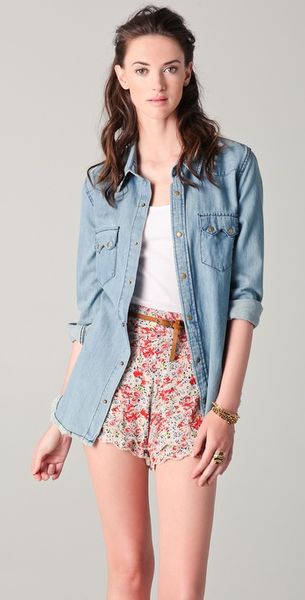 Free People True Grit Denim Top - Lyst