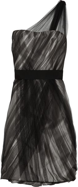 One-shoulder Tulle and Silk-blend Dress 