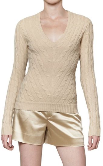 Ralph Lauren Black Label Cashmere Cable Knit V Neck - Lyst