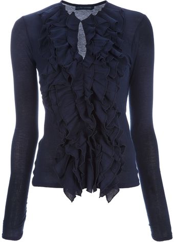 Ralph Lauren Ruffled V-Neck Jumper - Lyst