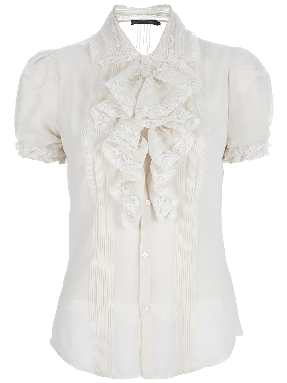 Ralph Lauren Lace Ruffled Blouse in White | Lyst