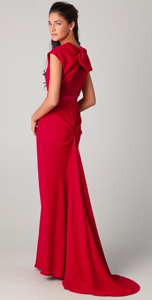 Reem Acra Cap Sleeve Gown with Lace Back Detail - Lyst