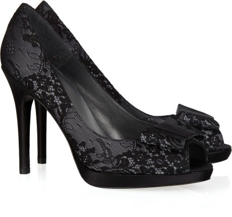 Stuart Weitzman Lacecovered Satin Pumps in Black - Lyst