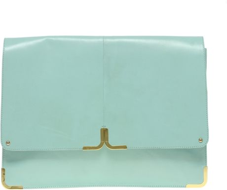 Asos Collection Leather Portfolio Clutch with Metal Tip in Green (mint) - Lyst