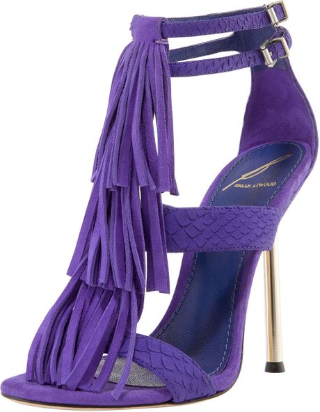B Brian Atwood Fringe Tstrap Sandal in Purple - Lyst