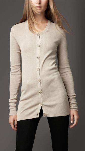 Burberry Long Line Knit Cardigan in Beige (trench) - Lyst