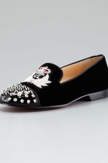 Christian Louboutin Intern Spiked-toe Crest Velvet Loafer - Lyst