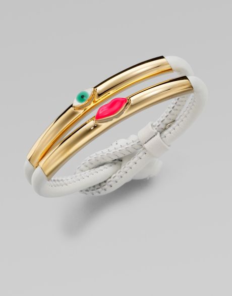 Delfina Delettrez Lips & Eye Leather Corded Bracelet in Gold (white) - Lyst