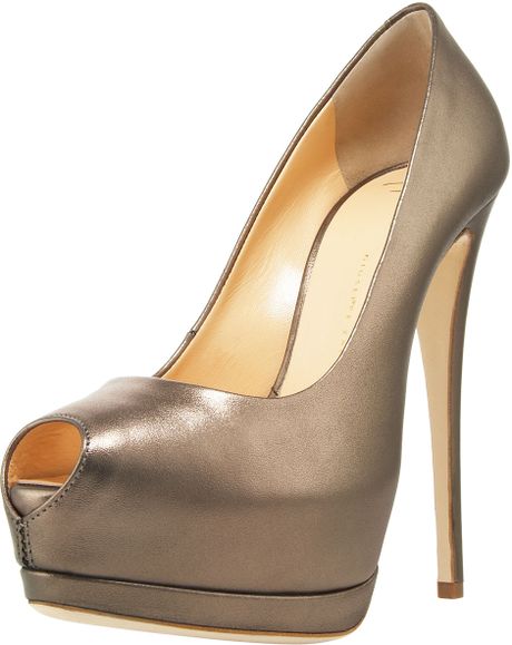 Giuseppe Zanotti Metallic Peeptoe Platform Pump in Gold (pewter) - Lyst
