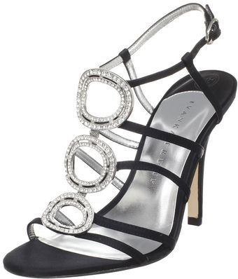  Womens Asteria Black Satin Ornamented T Strap Sandal 