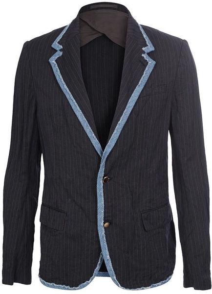 Kolor Pinstriped Jacket with Raw Denim Piping in Blue for Men (navy) - Lyst