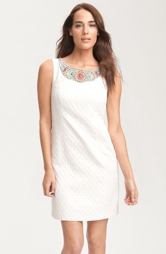 Laundry By Shelli Segal Beaded Collar Jacquard Dress - Lyst