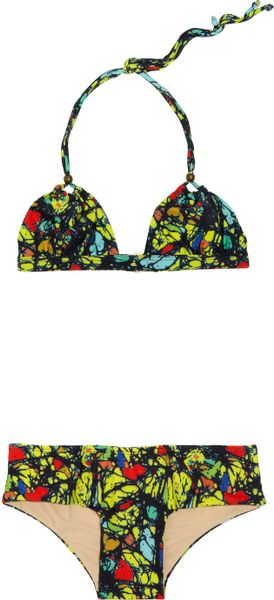 Mara Hoffman Printed Triangle Bikini in Yellow (black) - Lyst