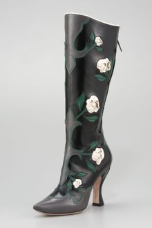 Miu Miu Tall Feather Rose Applique Boot - Lyst