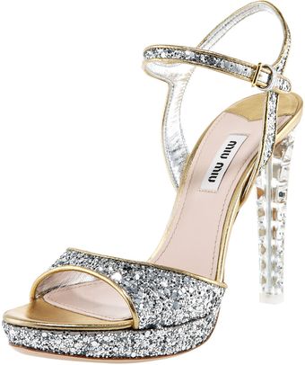  Glittered Leather Platform Sandal 
