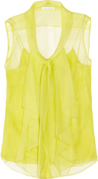 Oscar de la Renta Silk-Tulle Pussy-Bow Blouse - Lyst