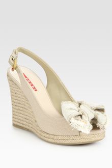 Prada Canvas Slingback Espadrille Wedge Sandals - Lyst