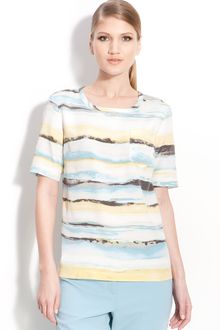 St. John Collection Painterly Stripe Jewel Neck Tee - Lyst
