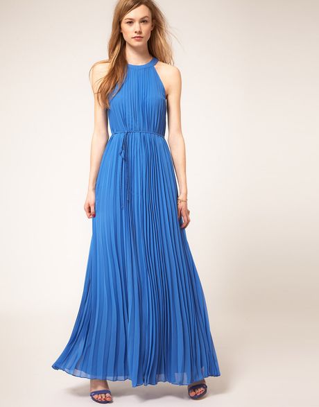 Ted Baker Pleat Maxi Dress in Blue - Lyst