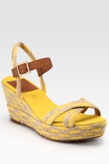 Tory Burch Camelia Leather and Hemp Slingback Wedge Sandals - Lyst