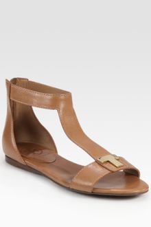 Tory Burch Casey Leather T-strap Zip Sandals - Lyst