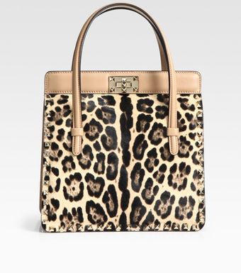  Leo Cavalino Studded Calf Hair & Leather Top Handle Bag 