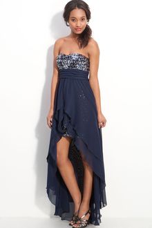 Way-in Sequin & Chiffon Strapless Gown - Lyst