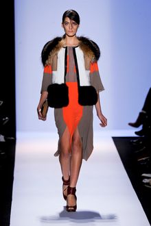 BCBGMAXAZRIA Fall 2012 Silk Satin Split Front Dress - Lyst