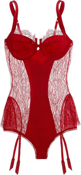 Kiki De Montparnasse By Julia Restoin Roitfeld Chantilly Lace and Satin Bodysuit in Red - Lyst