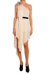 Amen Asymmetric One-shoulder Dress with Orchid Brooch