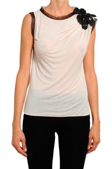 Amen Jersey Top Embroidered Flower and Lace Neckline - Lyst