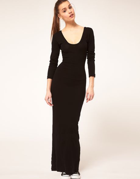 American Apparel Maxi Dress With Long Sleeves in Black