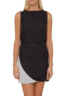 Halston Heritage Two Colored Silk Double Dress with Belt - Lyst